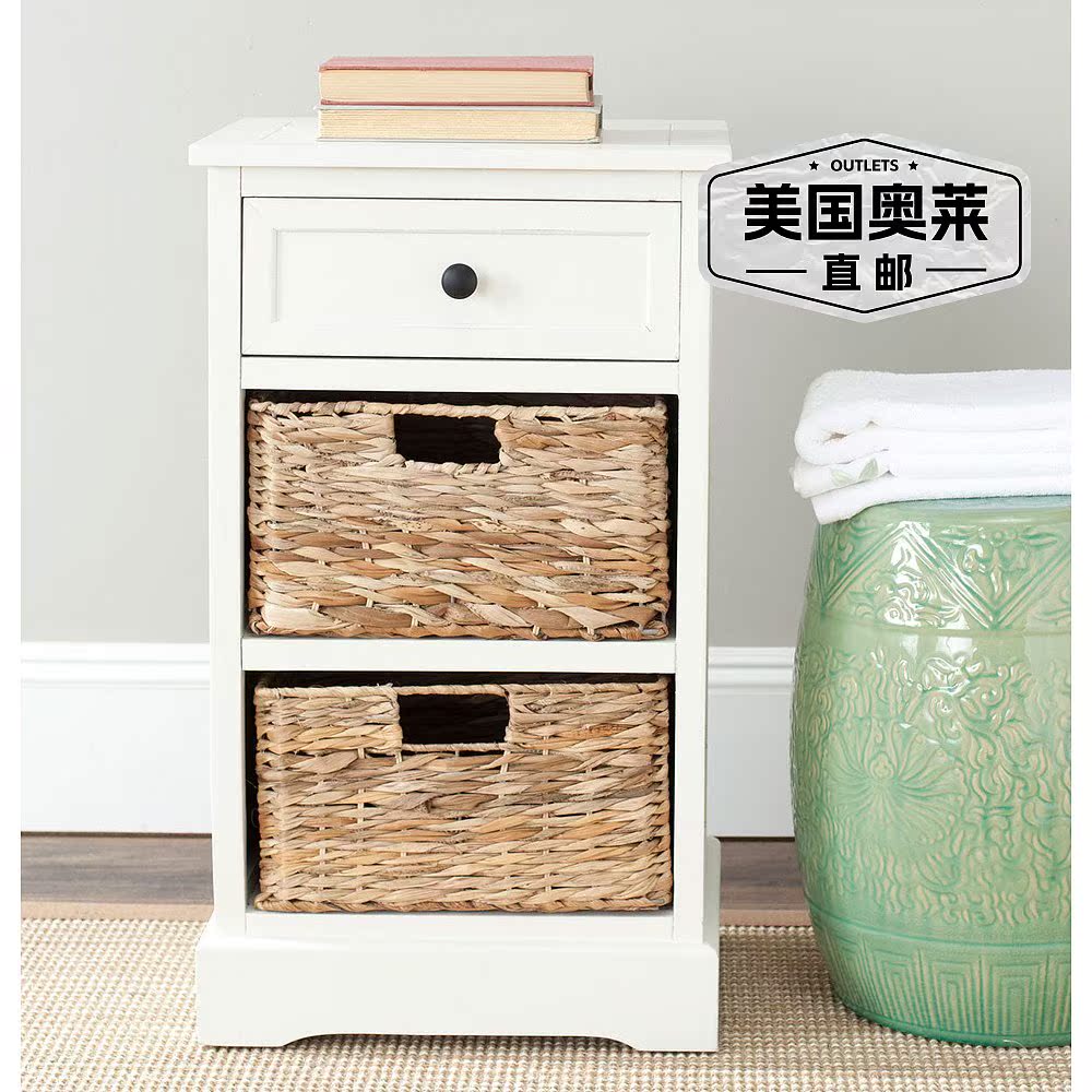 safaviehCarrie Side Storage 边桌 - 仿旧奶油色 【美国奥莱】直 - 图0