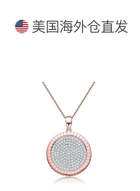 自营 genevive镀玫瑰金透明立方氧化锆圆形吊坠项链 - 粉红色 美