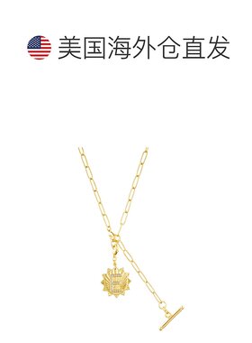 adornia14k 镀金可调节回形针套索，带水晶首字母徽章 - gold-e