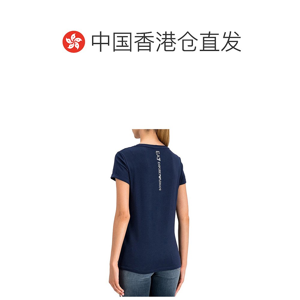 香港直邮EMPORIO ARMANI 女士海军蓝色棉质T恤 3GTT17-TJ12Z-1554 - 图1