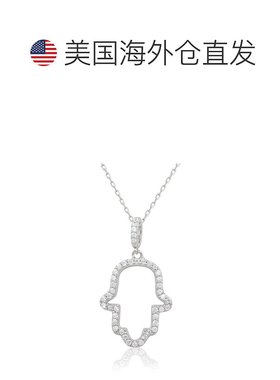 自营 Suzy Levian 纯银白色立方氧化锆 Hamsa 手坠 - 粉红色 美国
