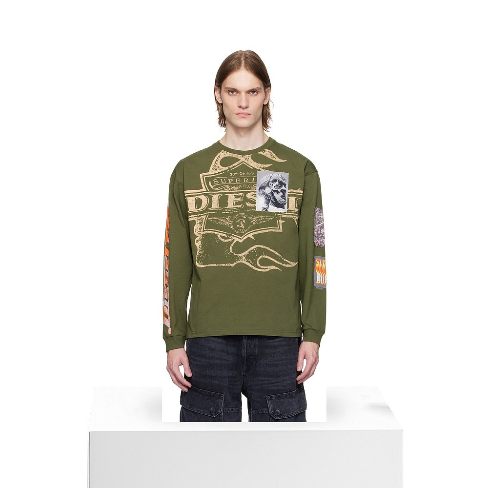 1h可退 香港直邮Diesel 迪赛 男士 绿色 T-Boxt-Ls-Slits-R5 T 恤 - 图3