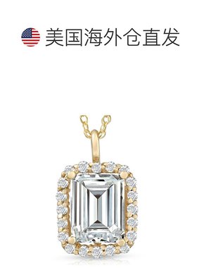 pompeii33 1/2 克拉祖母绿莫桑​​石和实验室培育钻石光环吊坠 14k