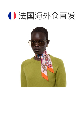 自营欧洲直邮GUCCI古驰 女士粉色真丝印花丝带