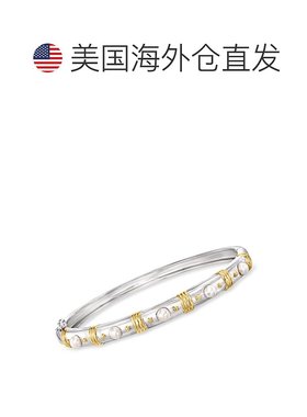 Ross-Simons 3.5-4 毫米养珠手镯 2 色纯银 - 8 英寸 【美国奥莱