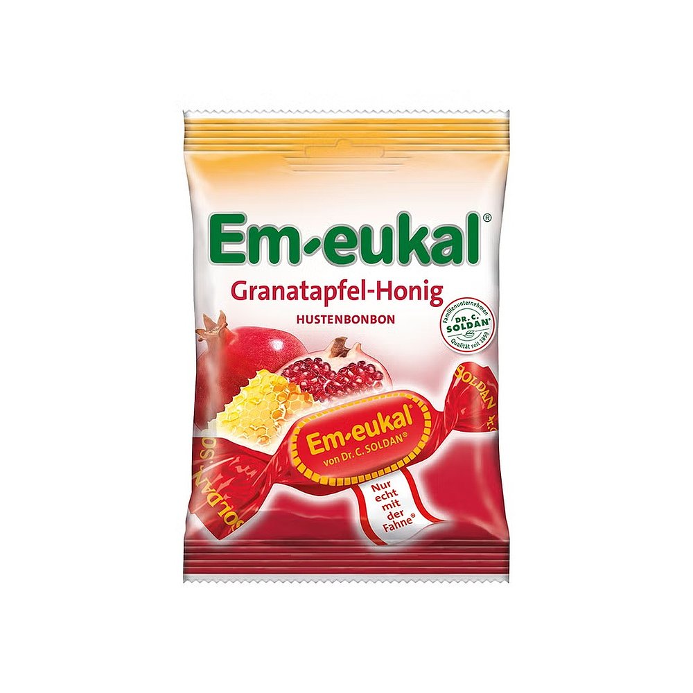欧洲直邮德国药房Em-eukal石榴蜂蜜润喉糖75g缓解咽喉不适清新口 - 图0