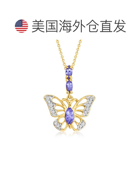 自营ross-simons罗斯-西蒙斯坦桑石和 . 18 克拉金镀在纯银上白色