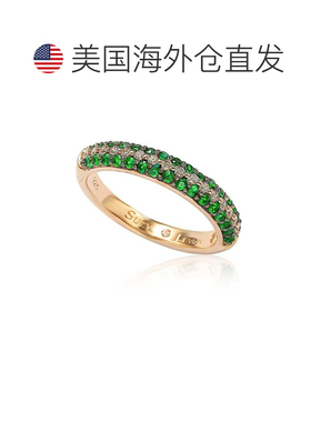 自营Suzy Levian 微密钉绿色方晶锆石玫瑰纯银可叠戴戒指 - 绿色