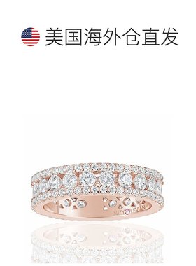 自营 Suzy Levian Rose 纯银立方氧化锆白色三排现代永恒戒指 -