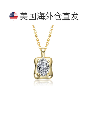自营genevive14K 纯银镀金，镶嵌透明方晶锆石波浪方形吊坠项链 -