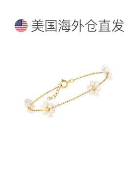 自营Ross-Simons 14 克拉黄金 3-3.5 毫米养殖珍珠花朵手链 - 6.5