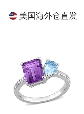 自营 mimi & max925 纯银 3 1/10 克拉 TGW 天蓝色托帕石和紫水晶