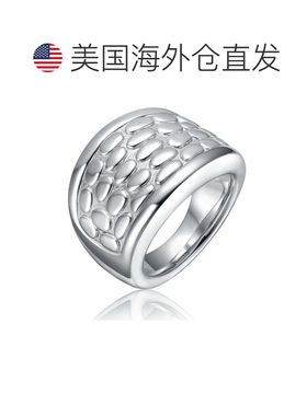 自营geneviveSterling Silver White Gold Plated Textured Patte