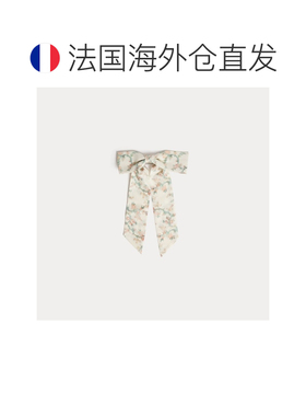 自营欧洲直邮Bonpoint小樱桃 女孩绿色真丝花卉印花蝴蝶结发夹
