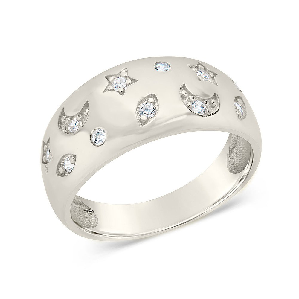 sterling foreverStar and Crescent Bezel Dome Band Ring - gol - 图2