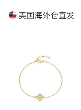 自营adornia14k镀金纽扣三叶草CZ光环手镯-金色 美国奥莱直发