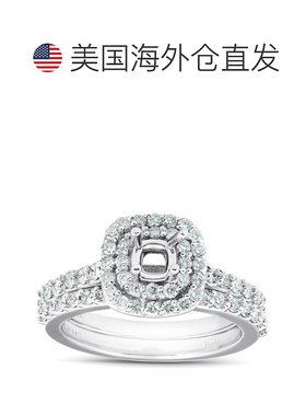 自营 pompeii33/4 克拉双垫形光环钻石订婚戒指镶座 14k 白金 - 1