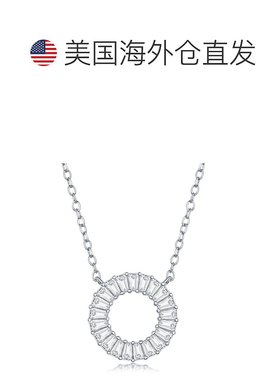 自营 simona925 纯银长方形 CZ 开口圆形项链 - 银白色 美国奥莱