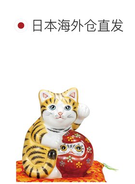 日本直邮九谷烧No.5达摩招财猫金釉（附蒲团）装饰品护身符招财猫