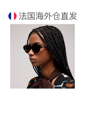 自营欧洲直邮GUCCI古驰 女士棕色玳瑁纹醋酸纤维双G猫眼太阳镜