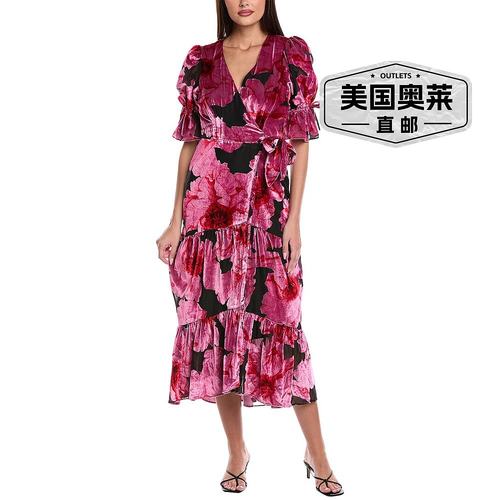 自营 Hutch Marisol Midi连衣裙-粉红色 美国奥莱直发 - 图0