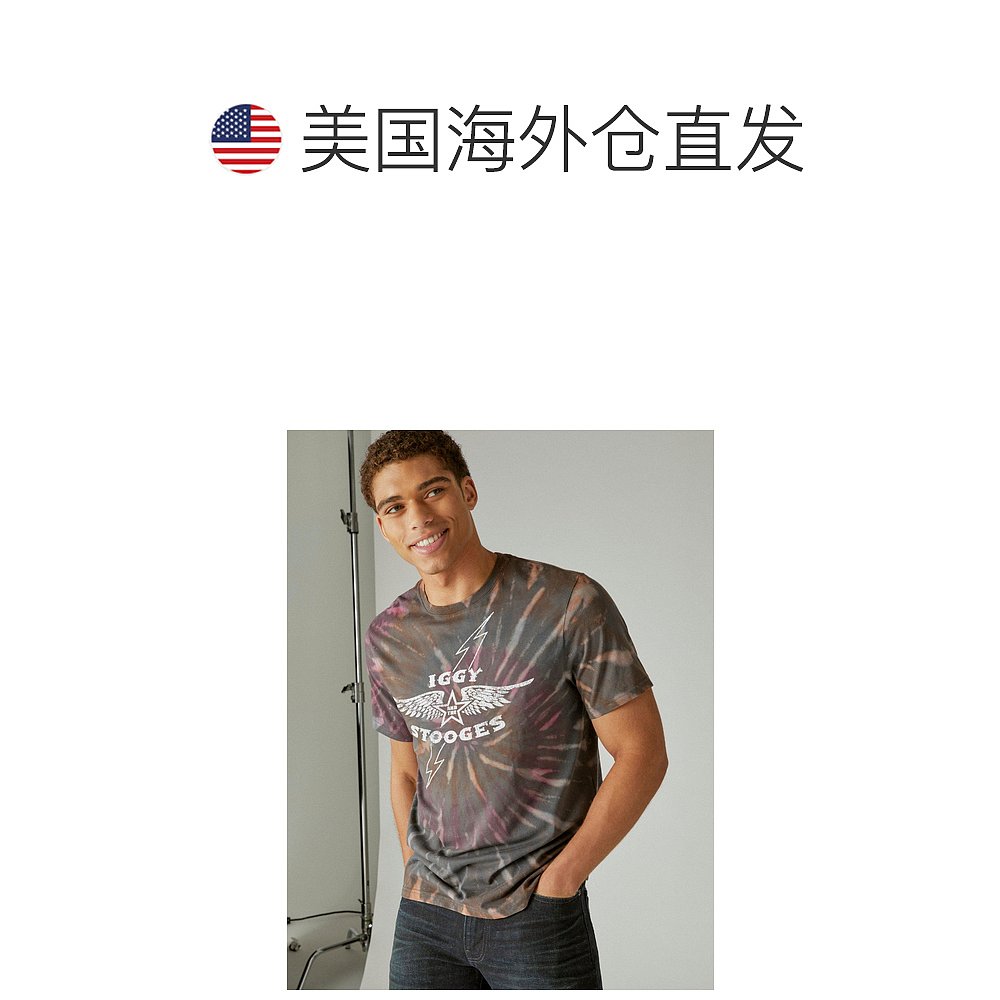 Lucky Brand 男士 Iggy Pop 图案 T 恤 - 黑色 【美国奥莱】直发 - 图1