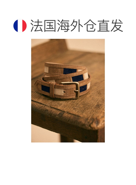 欧洲直邮自营Sezane Sidney男士海军蓝/驼色/米色拼接绒面革腰带