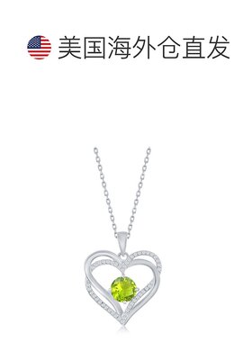 自营 simona纯银双心 CZ 吊坠带链 - 绿色 - 橄榄石 美国奥莱直发