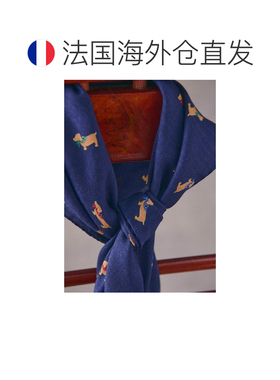 欧洲直邮自营Sezane Teckel男士海军蓝色羊毛腊肠犬图案围巾