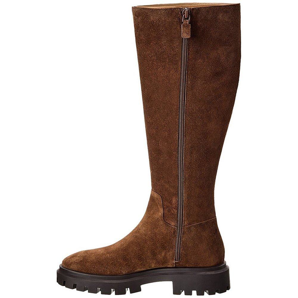 自营Stuart Weitzman Ultra Lug绒面及膝靴棕色女款高筒靴舒适时 - 图2