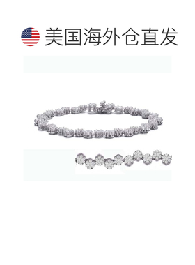 自营genevive纯银镀铑透明圆形立方氧化锆簇状花链手链 - 白色 美