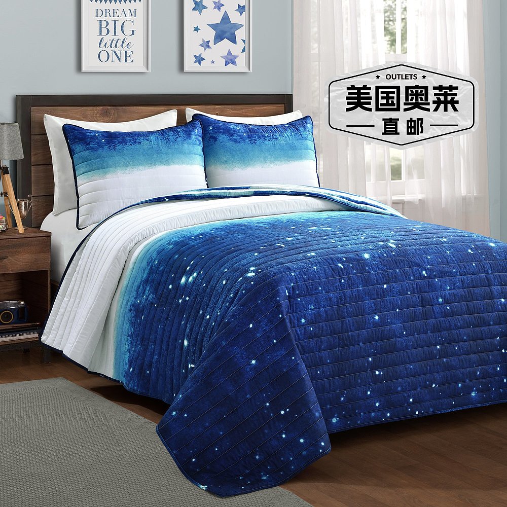 lush decor Make A Wish Space Star Ombre 被子海军蓝/白色 3 件 - 图0