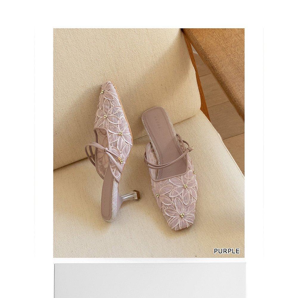 日本直邮Randa 花卉蕾丝透明穆勒鞋 RA041BW12055高跟鞋单鞋,淘宝优惠券,粉丝福利购,淘宝优惠卷