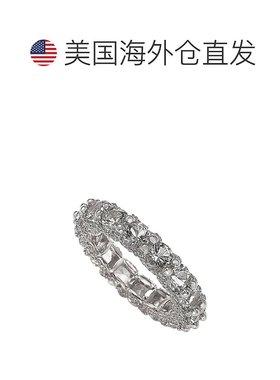 自营 Suzy Levian 白色纯银方晶锆石密镶 U 形镶嵌永恒戒指 - 白