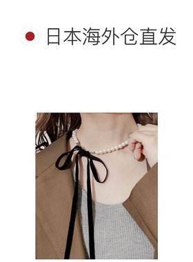 1h可退 日本直邮SMELLY 女士丝绒珍珠项链 背部飘带设计 可调节长