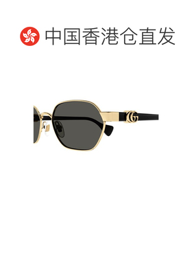1h可退 香港直邮潮奢 Gucci 古驰 女士 金色 & 黑色 Round 太阳镜