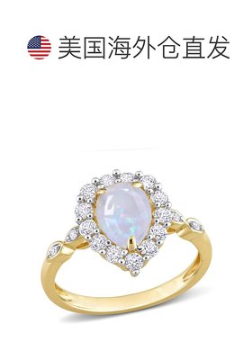 自营 mimi & max1 1/2 CT TGW 梨形蛋白石和 10K 金白色蓝宝石和
