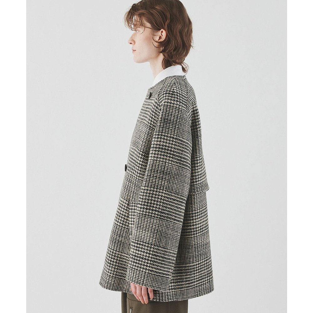 日本直邮GALERIE VIE Grenache Check 无彩色连帽短风衣外套 - 图2
