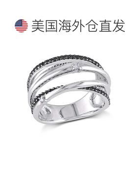 自营mimi & maxMimi&Max 1/3ct TW黑白钻石十字交叉纪念戒指纯银-