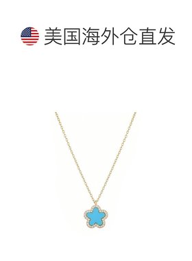 自营adornia14k镀金绿松石CZ光环5叶三叶草项链-蓝色 美国奥莱直