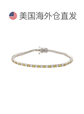 自营Suzy Levian 纯银圆形切割黄色和白色蓝宝石网球手链 - 黄色