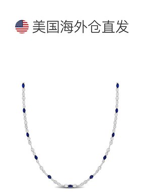 自营 925 纯银 Mimi & Max 蓝色珐琅珠站项链 - 18 英寸 - 蓝色