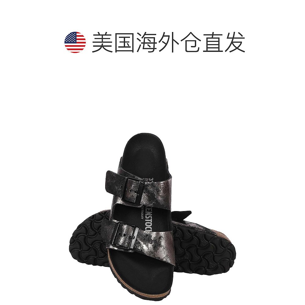 birkenstockArizona 女式皮革金属凉鞋 - 复古金属黑 【美国奥莱 - 图1