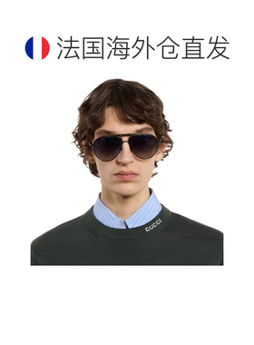 自营欧洲直邮GUCCI古驰 女士深钌色金属飞行员太阳镜