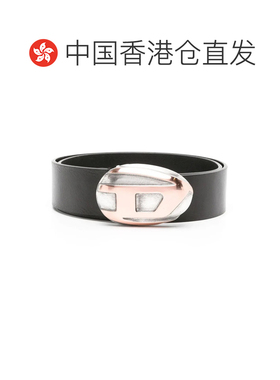 香港直邮DIESEL迪赛男款Logo标牌硬壳宽4CM皮带 黑色新款牛皮腰带