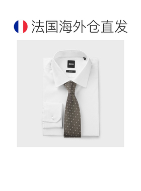 自营欧洲直邮HUGO BOSS雨果博斯 ONE男士灰褐色真丝提花图案领带