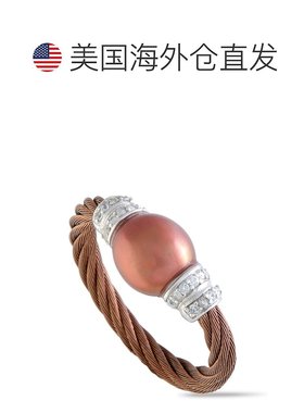 自营 Charriol 珍珠不锈钢青铜 PVD 棕色珍珠和白色立方氧化锆电