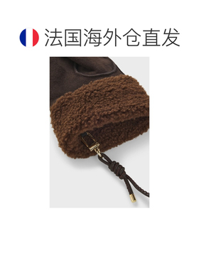 自营欧洲直邮HUGO BOSS雨果博斯 女士深棕色绒面革合成皮草衬里手