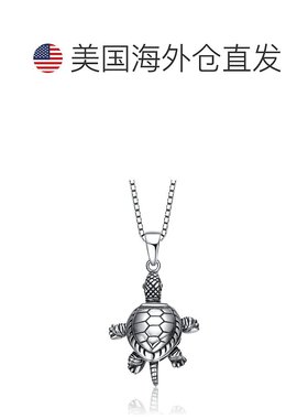 自营 GENEVIVE 纯银镀铑乌龟吊坠项链 - 银白色 美国奥莱直发