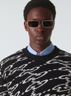 潮奢 Gucci 古驰 男士 精饰矩形太阳眼镜 000919